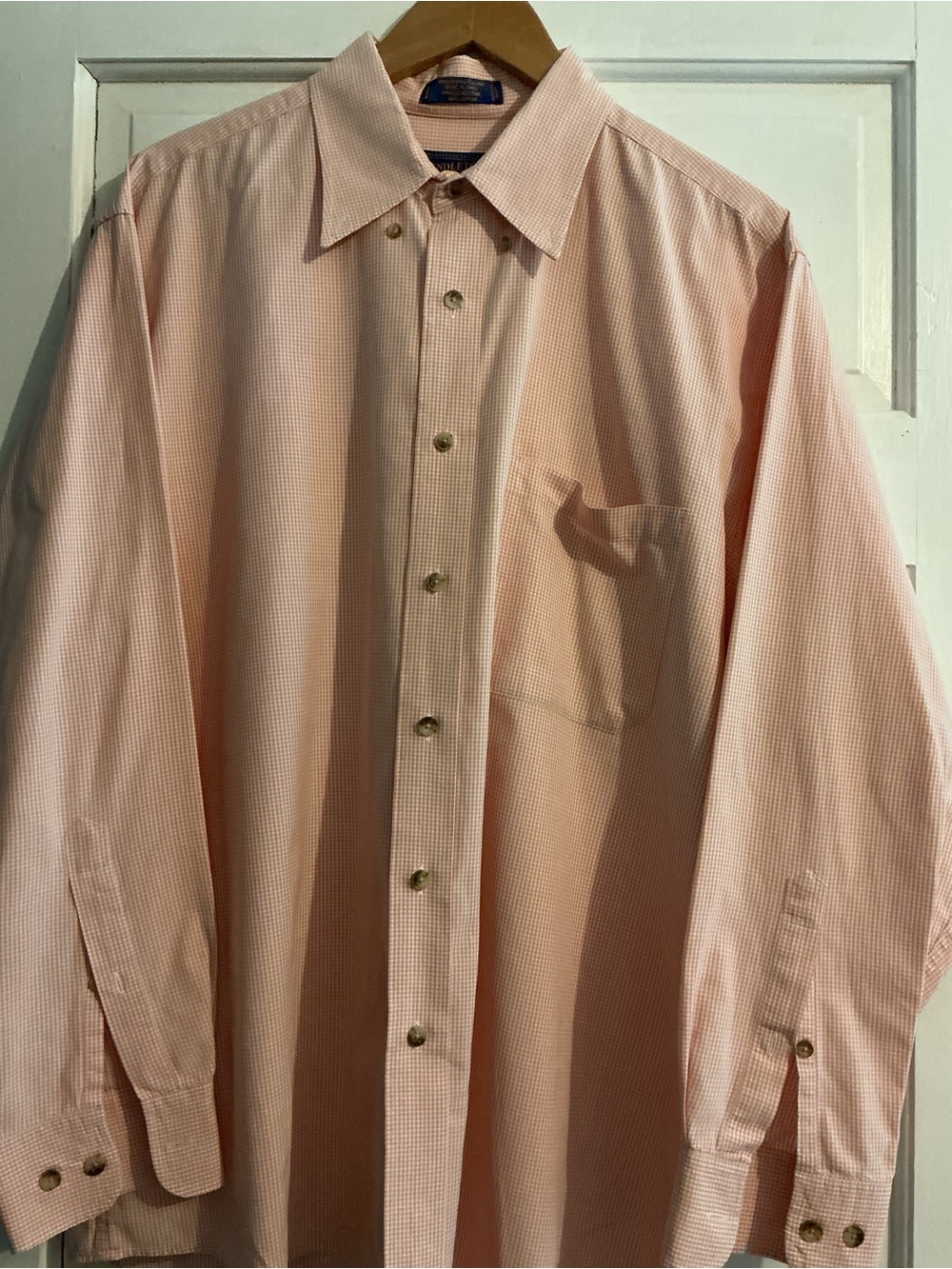 Pendleton Broadway Cloth Mens Large Shirt Peach Gingham 100% Cotton Long Sleeve